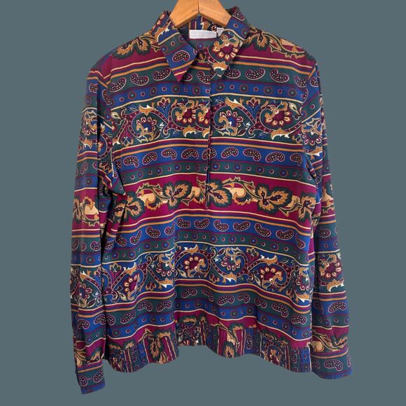 Vintage 90s Alfred Dunner Paisley Geometric Print Blouse - Picture 1 of 8